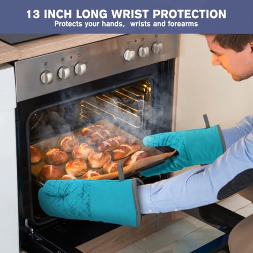 6 Pcs Oven Mitts and Pot Holders (Lake Blue)