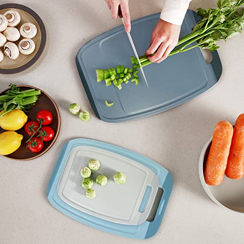 Microban Antimicrobial Plastic Cutting Board 3 Sets (Blue/Gray / 3pc Set - S/M/L)