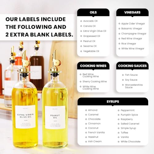 Oil and Vinegar Dispenser with Metal Pour Spout (500ml, Set of 4 Bottles / Gold)