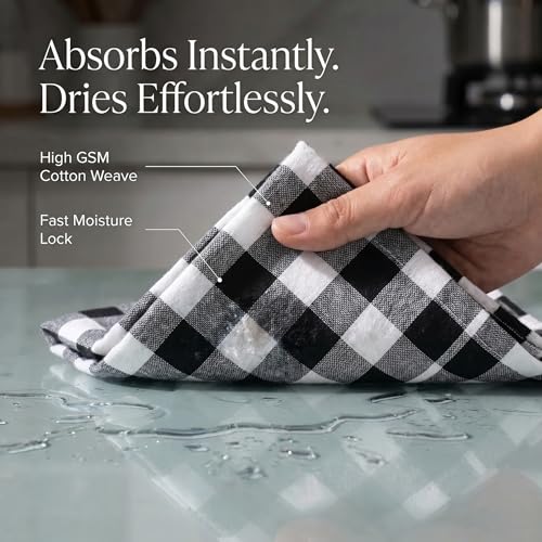 Kitchen Towels Cotton Dish Towels 20”x30” (20" x 30" (Set of 6) / 003 Black/White - Check)