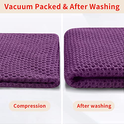 100% Cotton Waffle Weave Kitchen Dish Cloths 6 (Purple / 12 X 12 - 6 Pack)