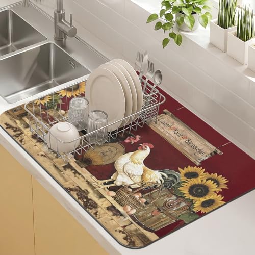 Kitchen Countertop Dish Drying Mat (Burgundy / 24" x 18")