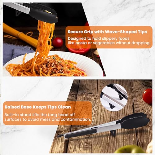 Kitchen Cooking Tongs Set (Black)