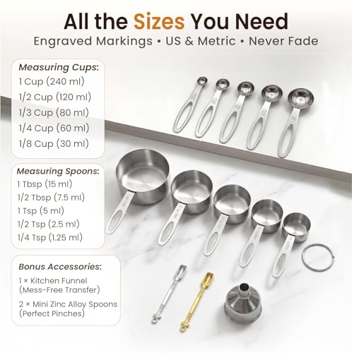 13PCS Stainless Steel Measuring Cups and Spoons Set with Funnel