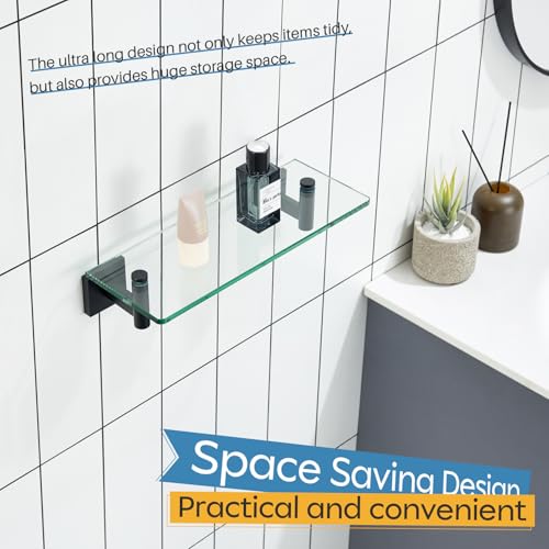 Bathroom Shelves Glass Floating Shelf 12 (Matte Black / 12-Inch(2 Pack))