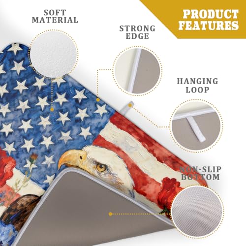 4th of July American Flag Eagle Dish Drying Mat for Kitchen Counter 18x24 Patriotic Floral Memorial Day Absorbent Reversible Microfiber Drying Mats Kitchen Countertop Protector Dishes Drainer Pad (18" x 24")