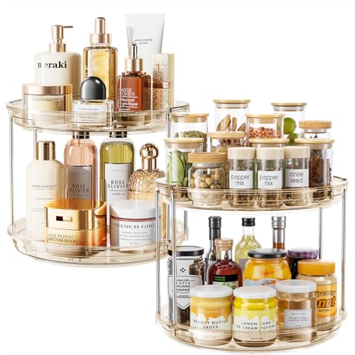 2 Pack 2 Tier Lazy Susan Turntable Organizer 10.6'' Rotating Spice Rack Organization for Cabinet (Amber / 10.6in 2 Pack)
