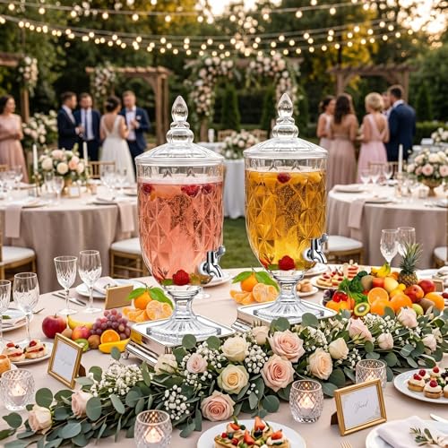 2 Pieces 1.3 Gallon Drink Dispensers for Parties Crystal Iced Beverage Dispenser with Stand and Spigot (Delicate)