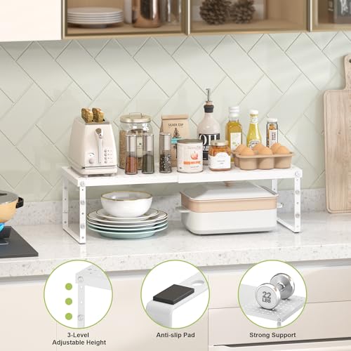 Expandable Cabinet Organizer Shelf With Adjustable Height (White-1 Pack / 10.23"D*15.35-26.77"W x 7.5"H)