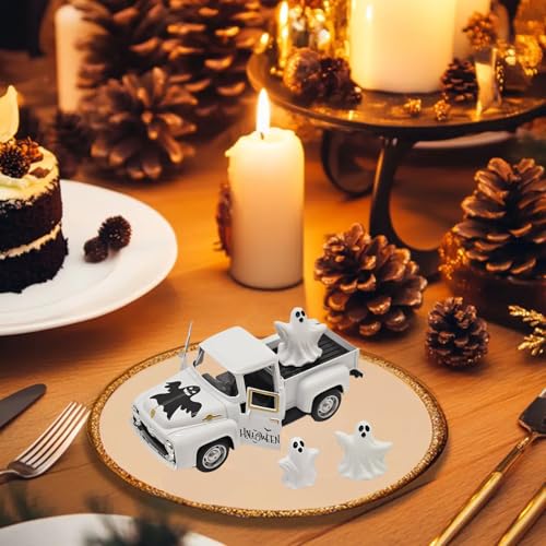 Halloween Decorations Indoor Farmhouse Truck with Ghost Figurines (Halloween-white)
