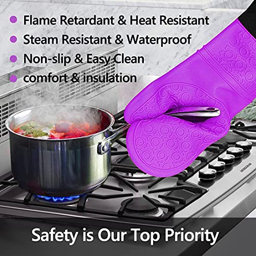 6pcs Silicone Oven Mitts and Pot Holders Sets for Kitchen (Purple)