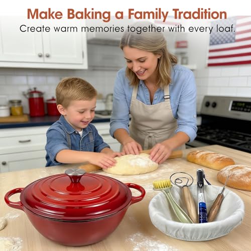 5QT Enameled Cast Iron Dutch Oven for Bread & Multi (Red)