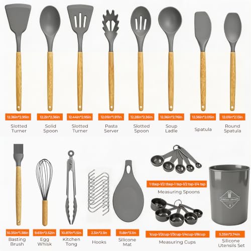 33 Pcs Silicone Kitchen Cooking Utensils Set (Gray)