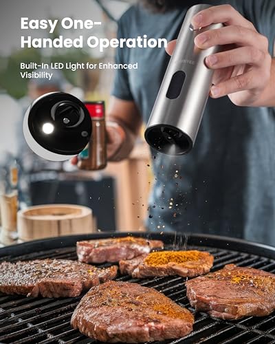 Electric Salt and Pepper Grinder Set with Rechargeable Base (Stainless Steel)
