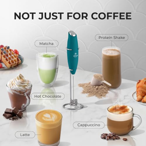 Powerful Milk Frother Wand With Duracell Batteries (Reign Emerald / Triple Whisk + Batteries)