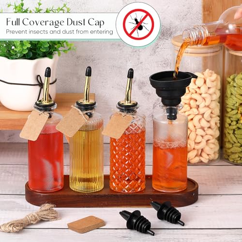 12 Sets Coffee Syrup Dispenser Bottles Glass Syrup Dispenser Container with Pour Spout Dust Lids Labels Funnel Christmas Coffee Bar Accessories for Honey (Basic Style)