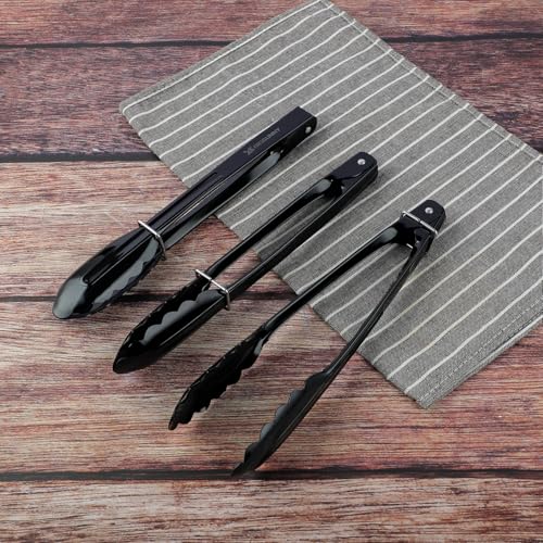 9 Inch Kitchen Food Tongs (9" / Black)
