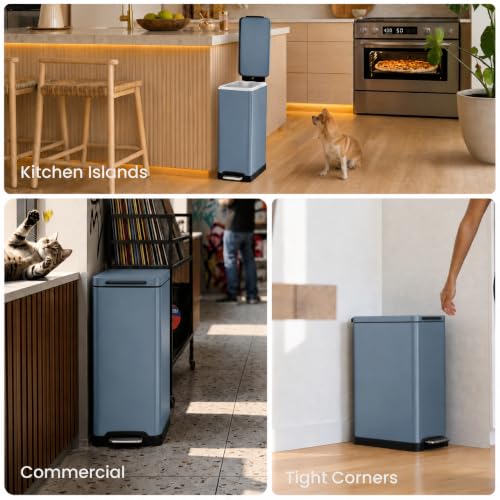 12 Gallon Kitchen Trash Can with Slim Fit Design (Blue)