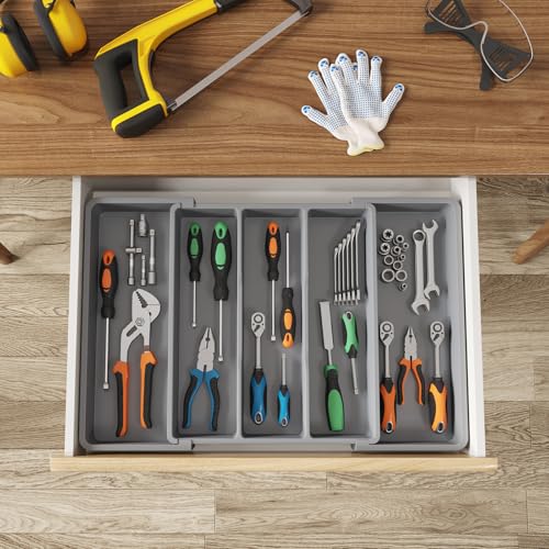Utensil Organizer for Kitchen Drawers (Gray / Large(13-22''W x 15"D))