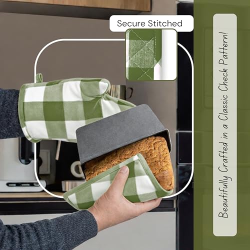 Buffalo Plaid Check Oven Mitts and Pot Holders Set of 4 (Buffalo, Mint Green)