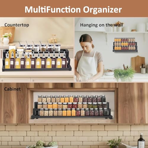 Expandable Spice Rack Organizer for Cabinet (Large-Black - Fits 10.9" Deep Cabinet)