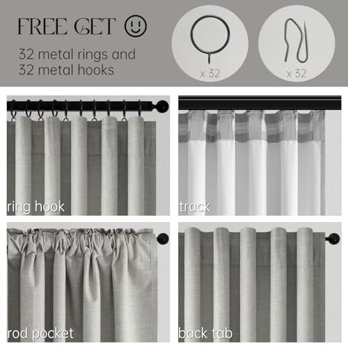 Frost Grey Linen Curtains 84 Inches Long 2 Panels Set for Living Room Bedroom 100% Blackout Linen Texture Curtain Pinch Pleat Back Tab Farmhouse Neutral Dark Gray Window Curtain Drapes (Frost Grey / 52"W x 84"L (Pack of 2))