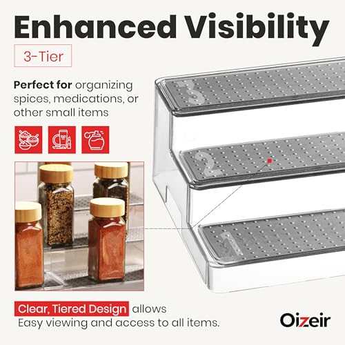3 Tier Expandable Spice Rack Organizer for Cabinet (2-Pack / Clear)
