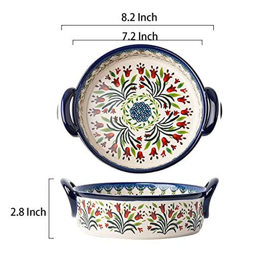 Vintage Style Tulip Flower Pattern Ceramic Bakeware Casserole Dish Baking Pan Lasagna Pans Baking Dish with Handles for Oven (Tulip / 32 OZ)
