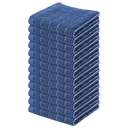 100% Cotton Terry Kitchen Dish Cloths (Navy Blue / 12 X 12 - 12 Pack)