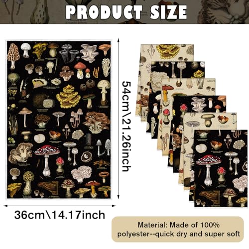 6 Pcs Mushroom Kitchen Towels Vintage Farmhouse Dishcloth Set (Mushroom)