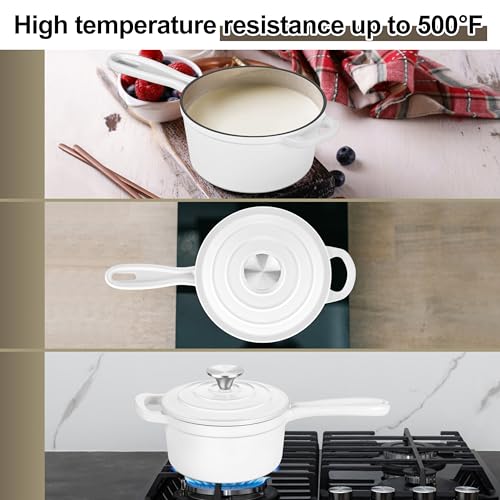 1& 2Qt Enameled Cast Iron Saucepan with Lid (White / 1+2 Quarts)