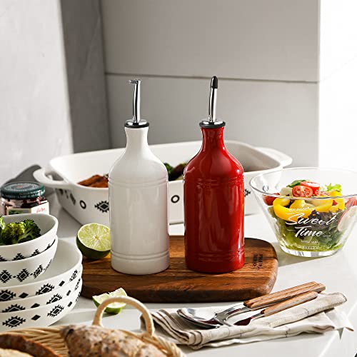 Sweejar Ceramic Olive Oil Dispenser Bottle (15.5 oz, Set of 1 / Red)