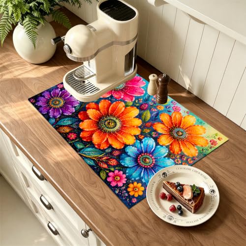 Vibrant Floral Dish Drying Mat 18x24 Inch (03 / 18" x 24")