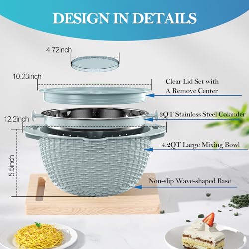 4 in 1 Colander with Mixing Bowl Set (Blue)
