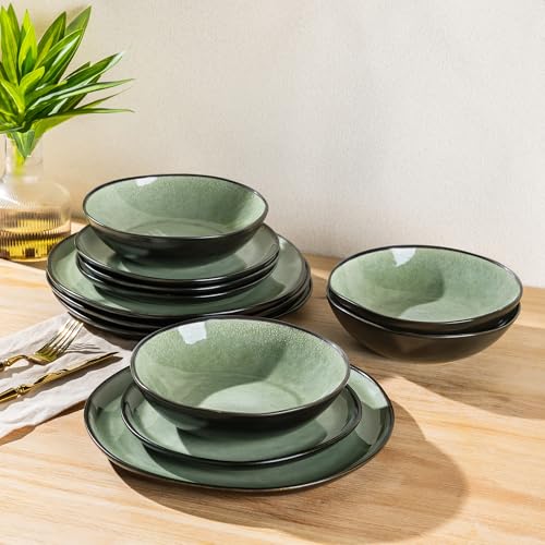 Ceramic Dinnerware Sets for 4 (Matte Olive Green / Service for 4)