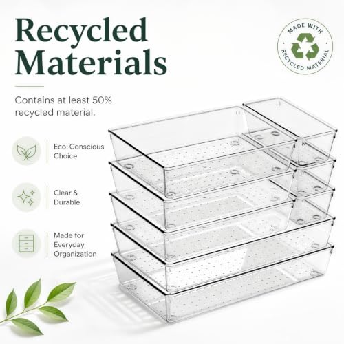 8 Pack Large Clear Plastic Drawer Organizer Trays (Clear / 8 Pack)
