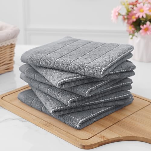 100% Cotton Terry Kitchen Dish Cloths (Grey / 12 X 12 - 6 Pack)
