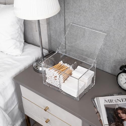 Clear Acrylic Cotton Swab Ball Holder Qtip Organizer with Lid 2 (5.9" x 4.53" x 3.94")