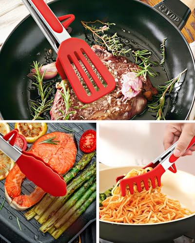 Kitchen Tongs for Cooking (Red / 12 inch)