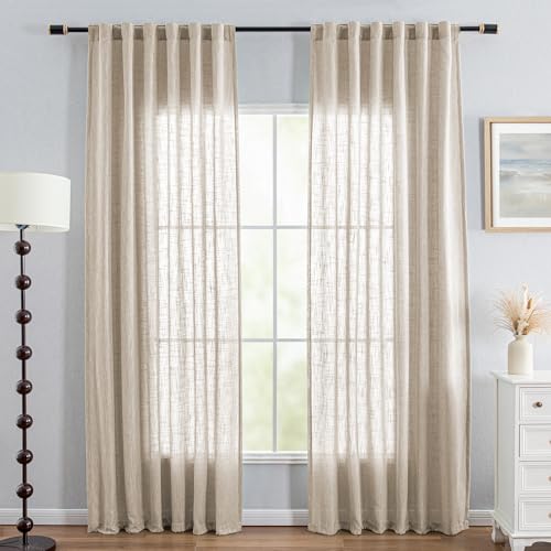 Cotton Curtains for Living Room Farmhouse Semi Sheer Light Filtering for Windows (50"W x 80"L (Pack of 2) / Taupe)