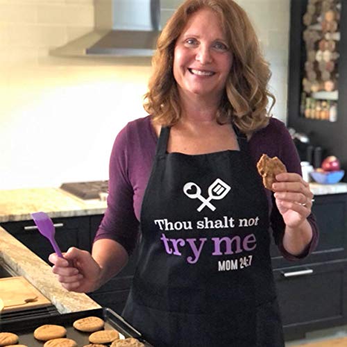 Cooking Apron for Mom with Spatula and Gift Box (Thou Shalt Not Try Me)