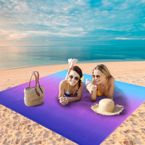 Beach Blanket Mat Waterproof Sandproof for 2 (Gradient-bluepurple / 79" X 108"（1-6person）)