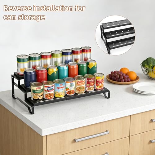 Expandable Spice Rack Organizer for Cabinet 3 Tier Spicy Shelf Black 1Pack (Black / 1 Pack-3 Tier)