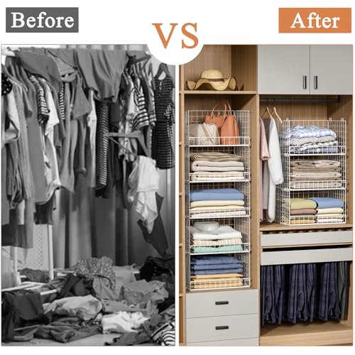 5 Tier Stackable Closet Organizers and Storage Basket (White / 11.8"x 15.7"x 43.3"(D*W*H))