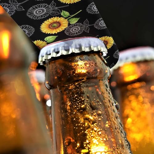 Sunflowers Stainless Steel Bottle Opener Vibrant Yellow Watercolor Flower Vintage Style Floral Black Flat Beer Bottle Opener Keychain for Home Kitchen Bar Restaurant Party Birthday Gift (Sunflowers)