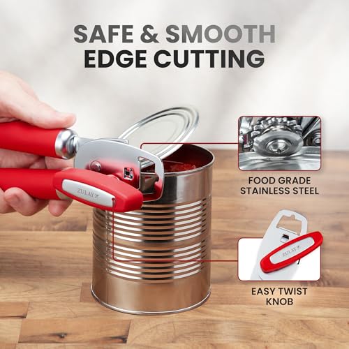 Manual Can Opener Heavy Duty Patented Stainless Steel (Cherry Red / Comfy Grip)