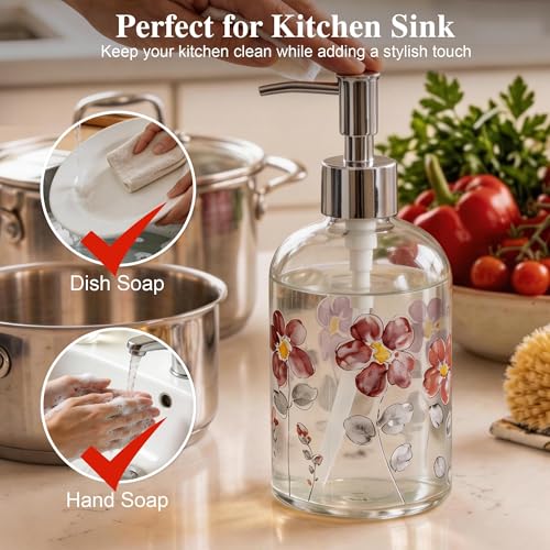 17oz Glass Soap Dispenser with Pump (Purple Flower)