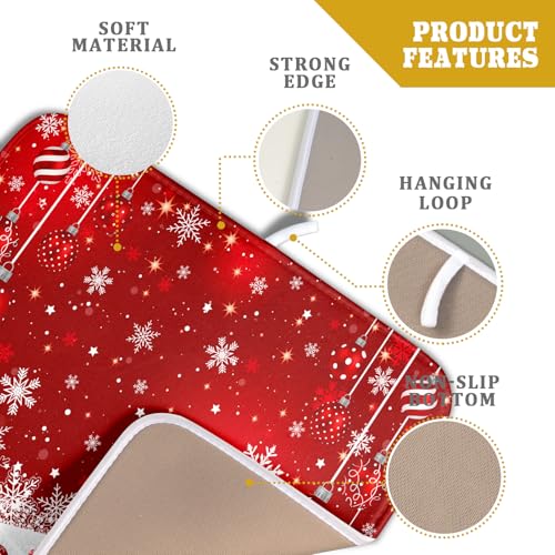 Xmas Balls Dish Drying Mat for Kitchen Countertop Winter Red White Snowflakes Dish Drainer Mats 16x18inch Reversible Dish Drying Rack Pad Protector for Dining Holiday New Year Decor (18" x 16")