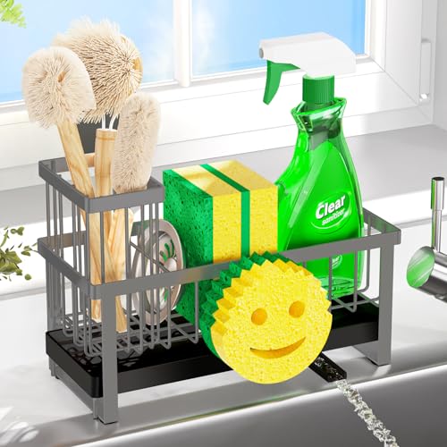 Sponge Holder for Kitchen Sink (Gray-tray)