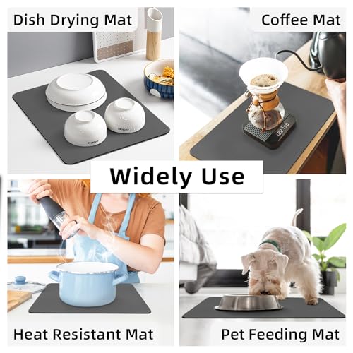 Small Dish Drying Mat for Kitchen Counter (Gray / 18" x 16")
